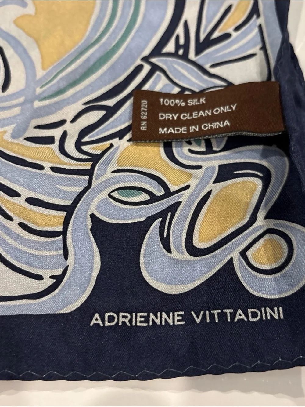 Silk Scarf Adrienne Vittadini Delicate Floral Blue Green Yellow 53” X 11 1/2